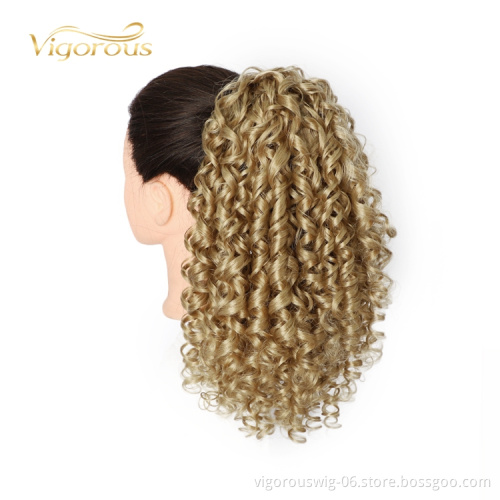 Wrap Around Jerry Curly Long Wholesale Chip On For Black Women Machine Made Sythentic Ponytail Hair Extensions